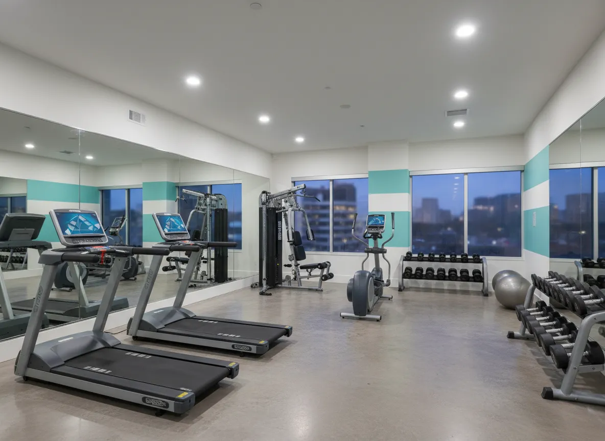 Fitness center at Siena South apartments with cardio and strength equipment